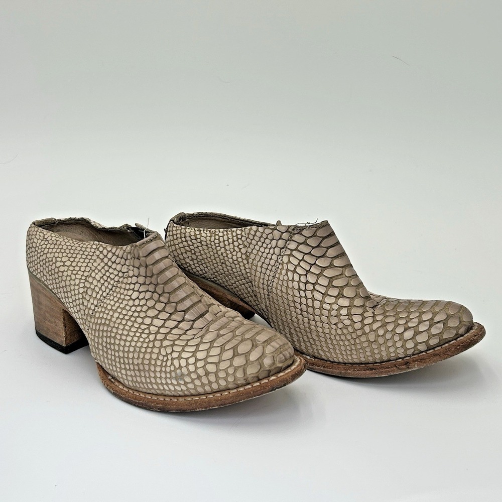 Freebird by Steven Shae Snake Print Leather Pointed Toe Block Heel Mules Size 6